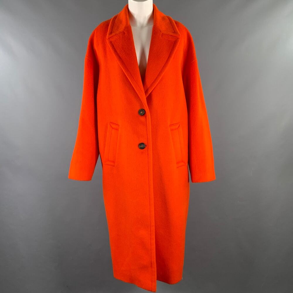 GOLDEN GOOSE Size M Orange Wool Blend Notch Lapel Coat